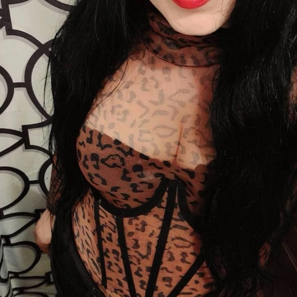 Sexy Sheer Leopard Mesh Contrast Lace High Neck Underbust Corset Teddy Bodysuit - Picture 8 of 13